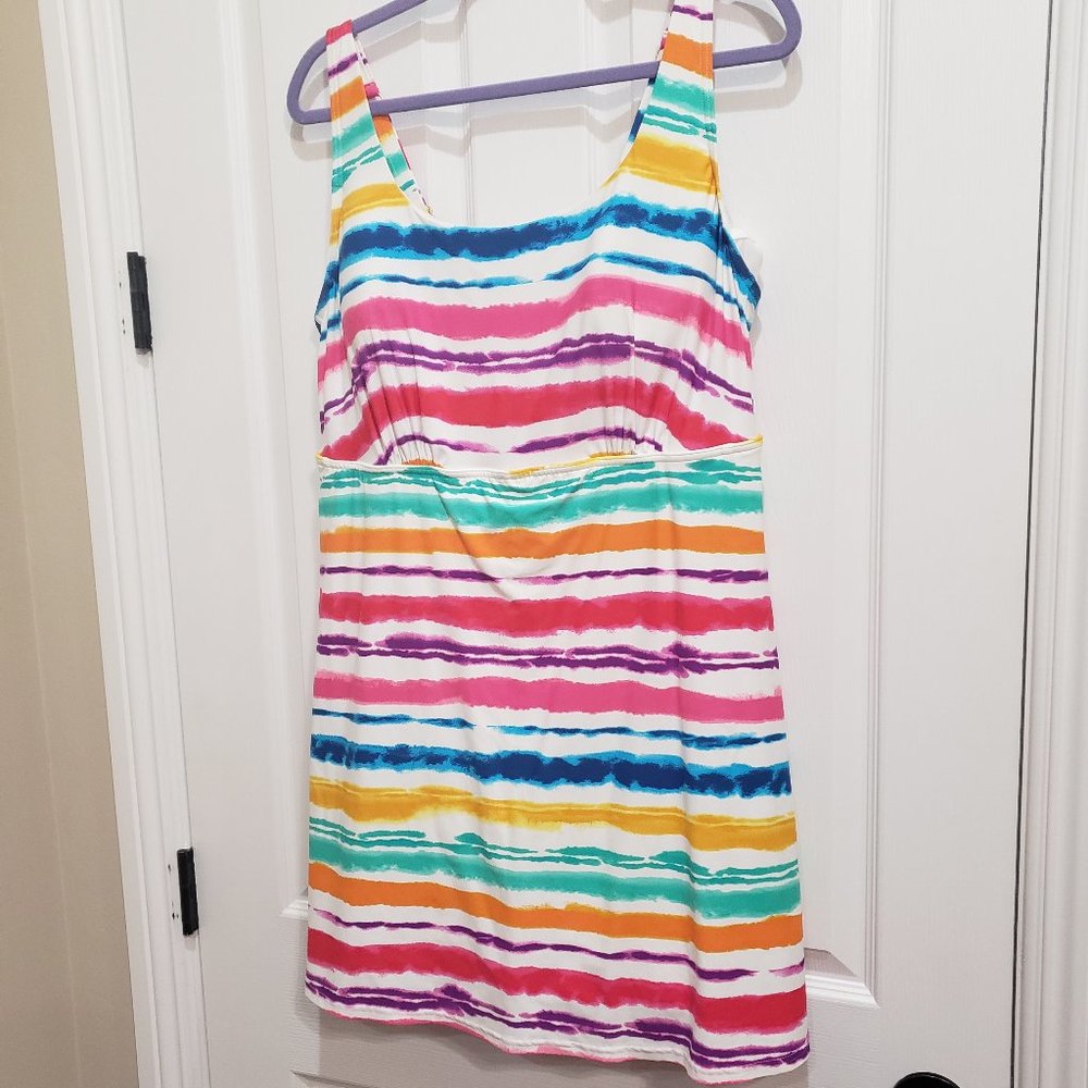 Lands End Womens Rainbow Pride Stripe Swim Dress Size 20 20W Current Style EUC